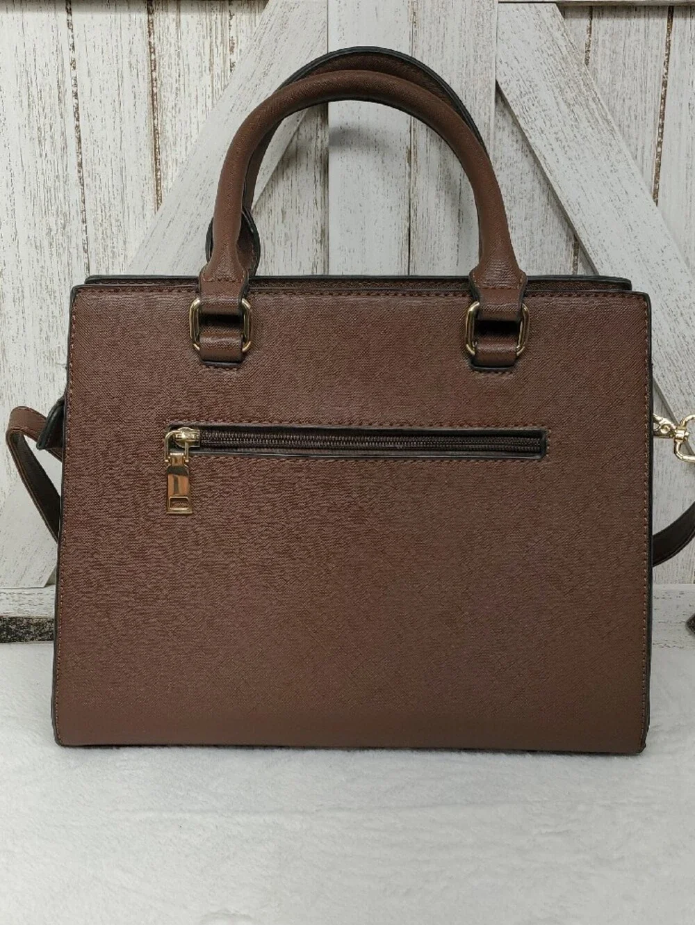 Brown Satchel Handbag with Double Top Handles & Adjustable Crossbody Strap NWOT